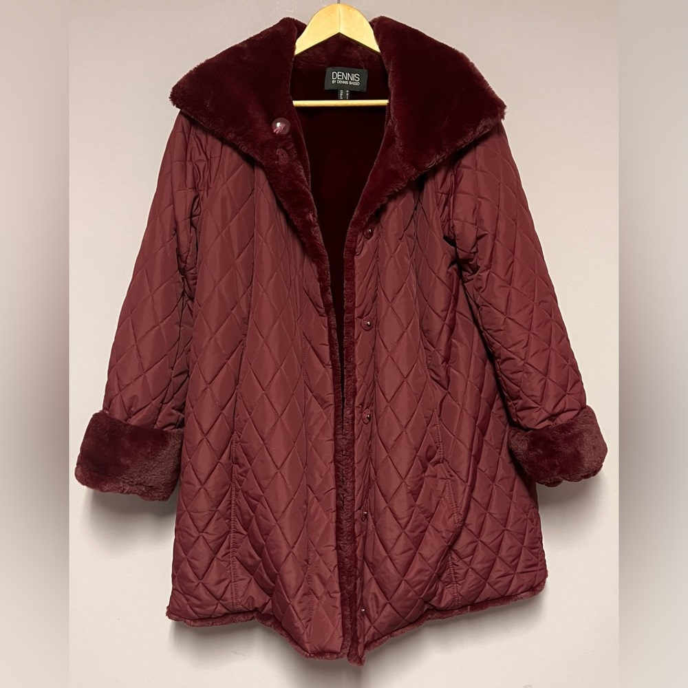 Dennis Basso QUILTED Luxury Faux FUR COAT Jacket WINTER
